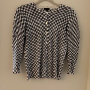Ann Taylor Navy and Cream Patterned Cardigan
